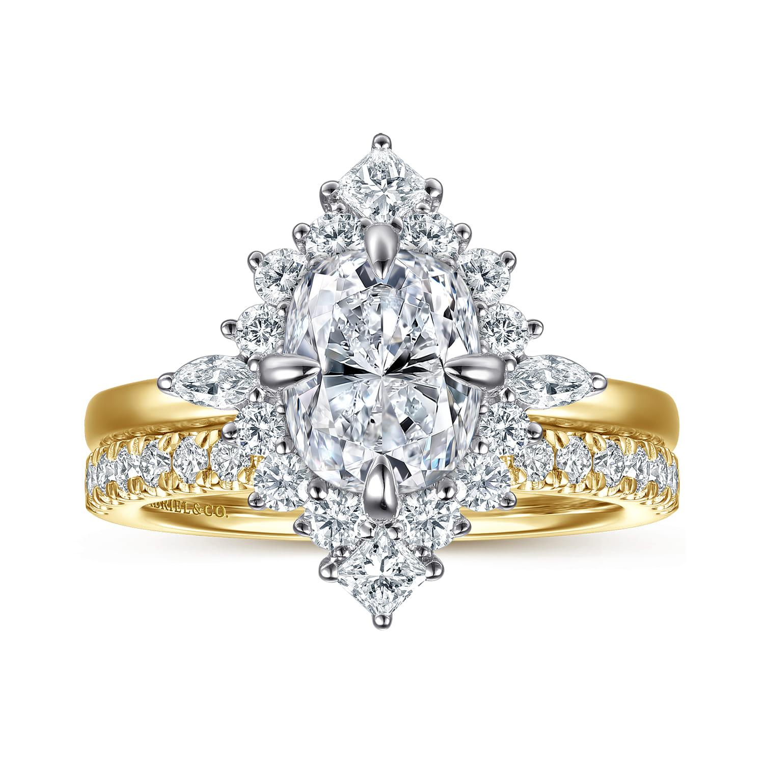 Felicity - 14K White-Yellow Gold Elongated Cushion Halo Diamond Engagement Ring - 0.6 ct - Shot 4