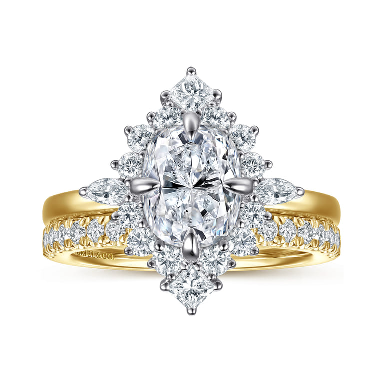 Felicity - 14K White-Yellow Gold Elongated Cushion Halo Diamond Engagement Ring - 0.6 ct - Shot 4