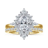 Felicity - 14K White-Yellow Gold Elongated Cushion Halo Diamond Engagement Ring - 0.6 ct