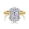 Silk - 14K White-Yellow Gold Emerald Cut Halo Diamond Engagement Ring - 0.35 ct