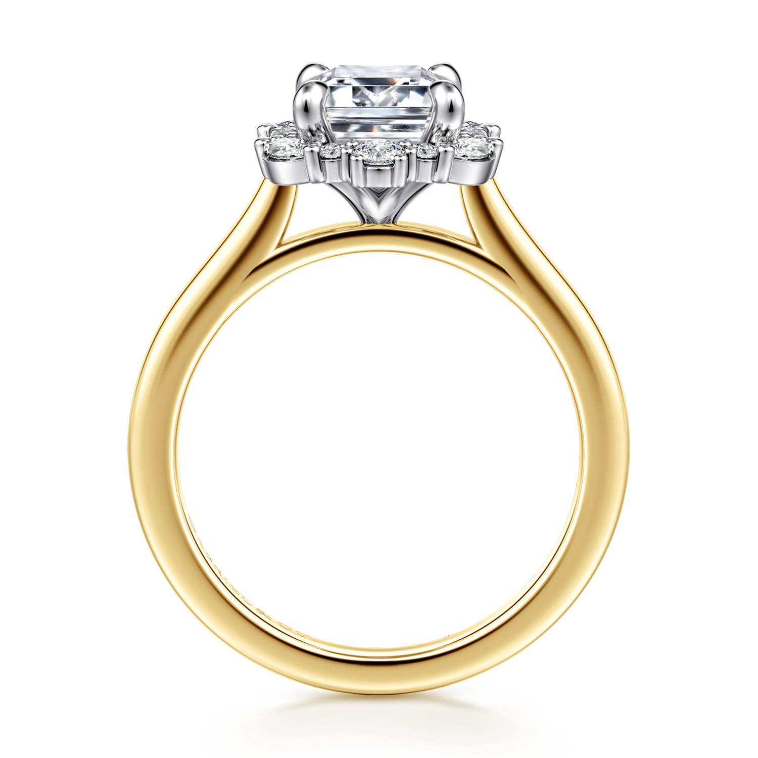 Silk - 14K White-Yellow Gold Emerald Cut Halo Diamond Engagement Ring - 0.35 ct - Shot 2