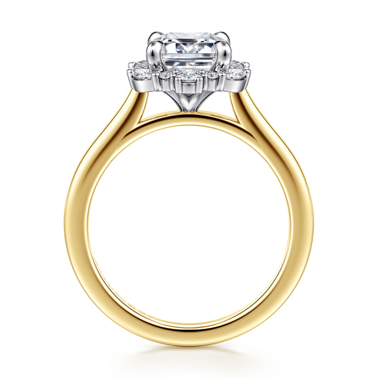 Silk - 14K White-Yellow Gold Emerald Cut Halo Diamond Engagement Ring - 0.35 ct - Shot 2