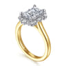 Silk - 14K White-Yellow Gold Emerald Cut Halo Diamond Engagement Ring - 0.35 ct