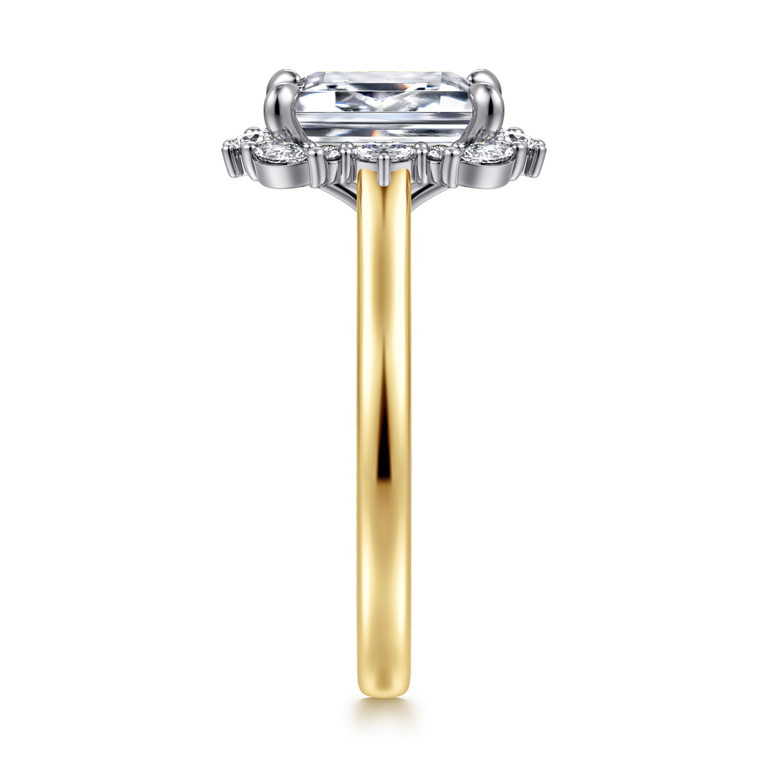 Silk - 14K White-Yellow Gold Emerald Cut Halo Diamond Engagement Ring - 0.35 ct - Shot 4