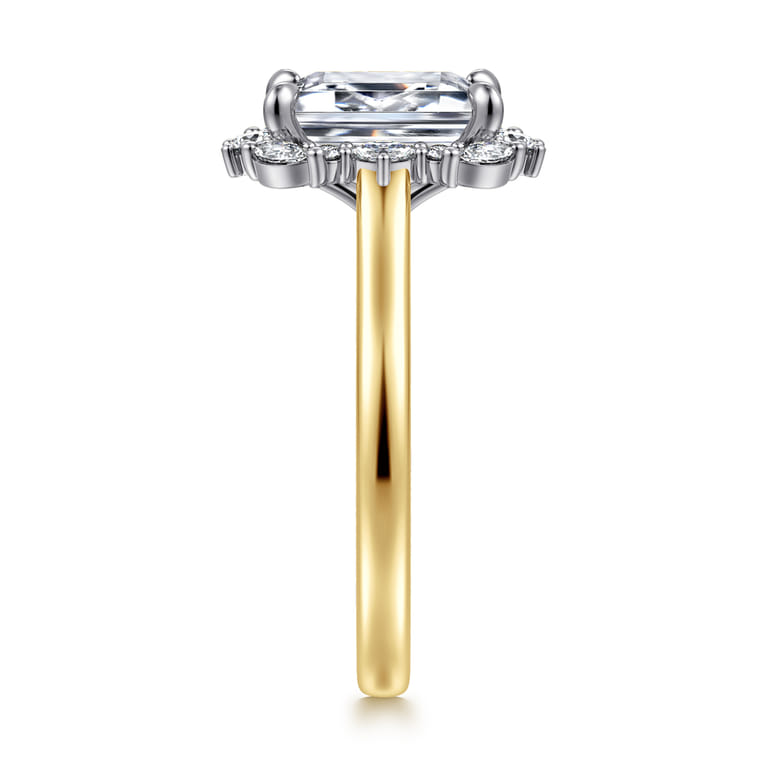 Silk - 14K White-Yellow Gold Emerald Cut Halo Diamond Engagement Ring - 0.35 ct - Shot 4