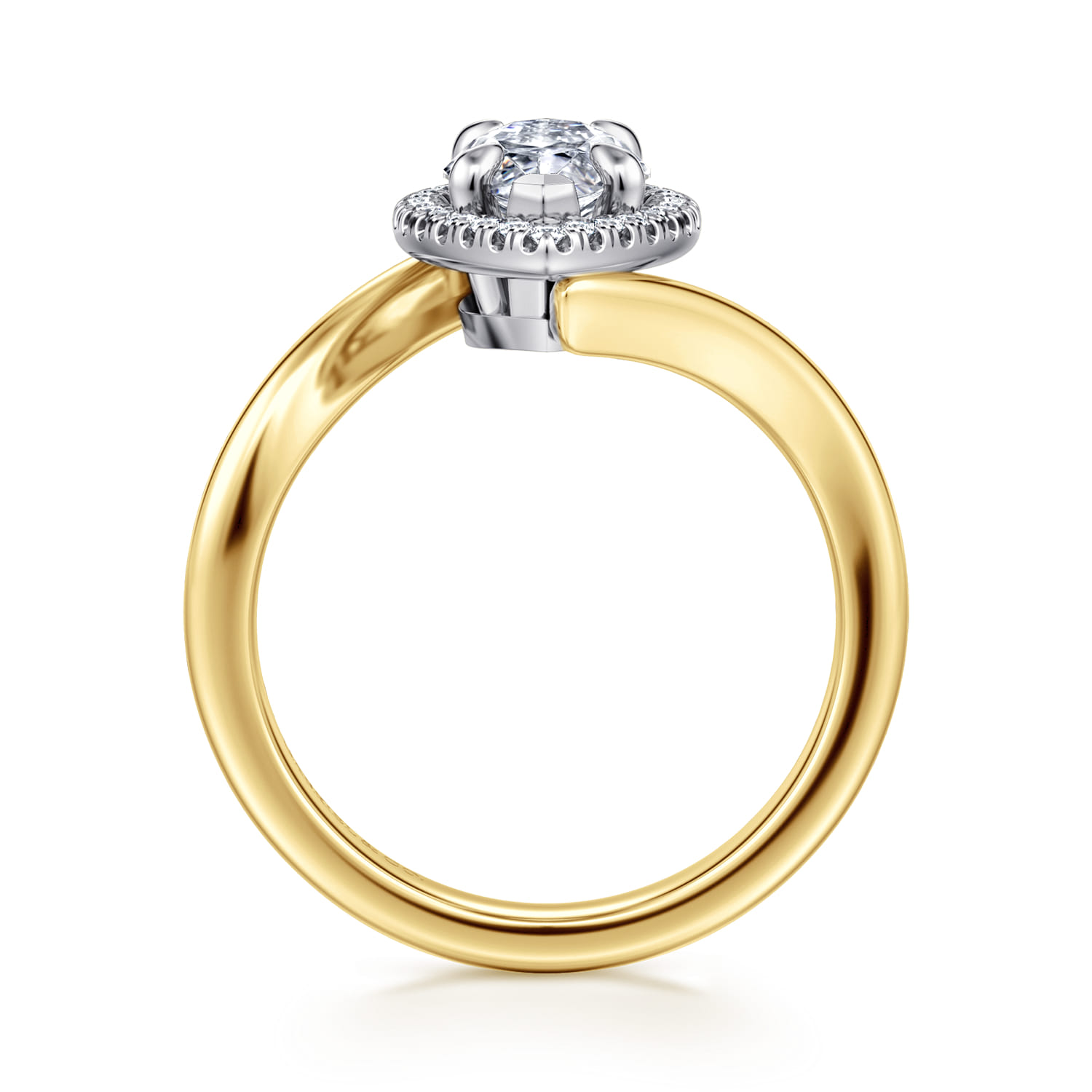 Sylvara - 14K White-Yellow Gold Marquise Shahpe Halo Diamond Engagement Ring - 0.14 ct - Shot 2