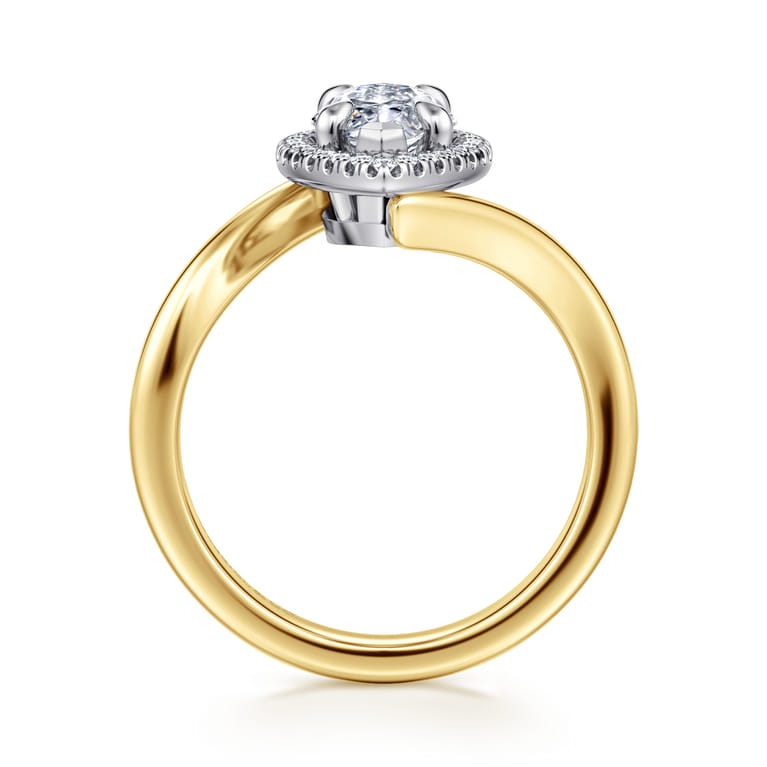 Sylvara - 14K White-Yellow Gold Marquise Shahpe Halo Diamond Engagement Ring - 0.14 ct - Shot 2
