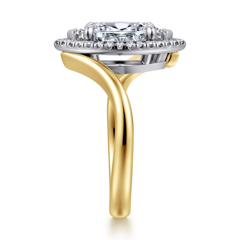Sylvara - 14K White-Yellow Gold Marquise Shahpe Halo Diamond Engagement Ring - 0.14 ct - Shot 4