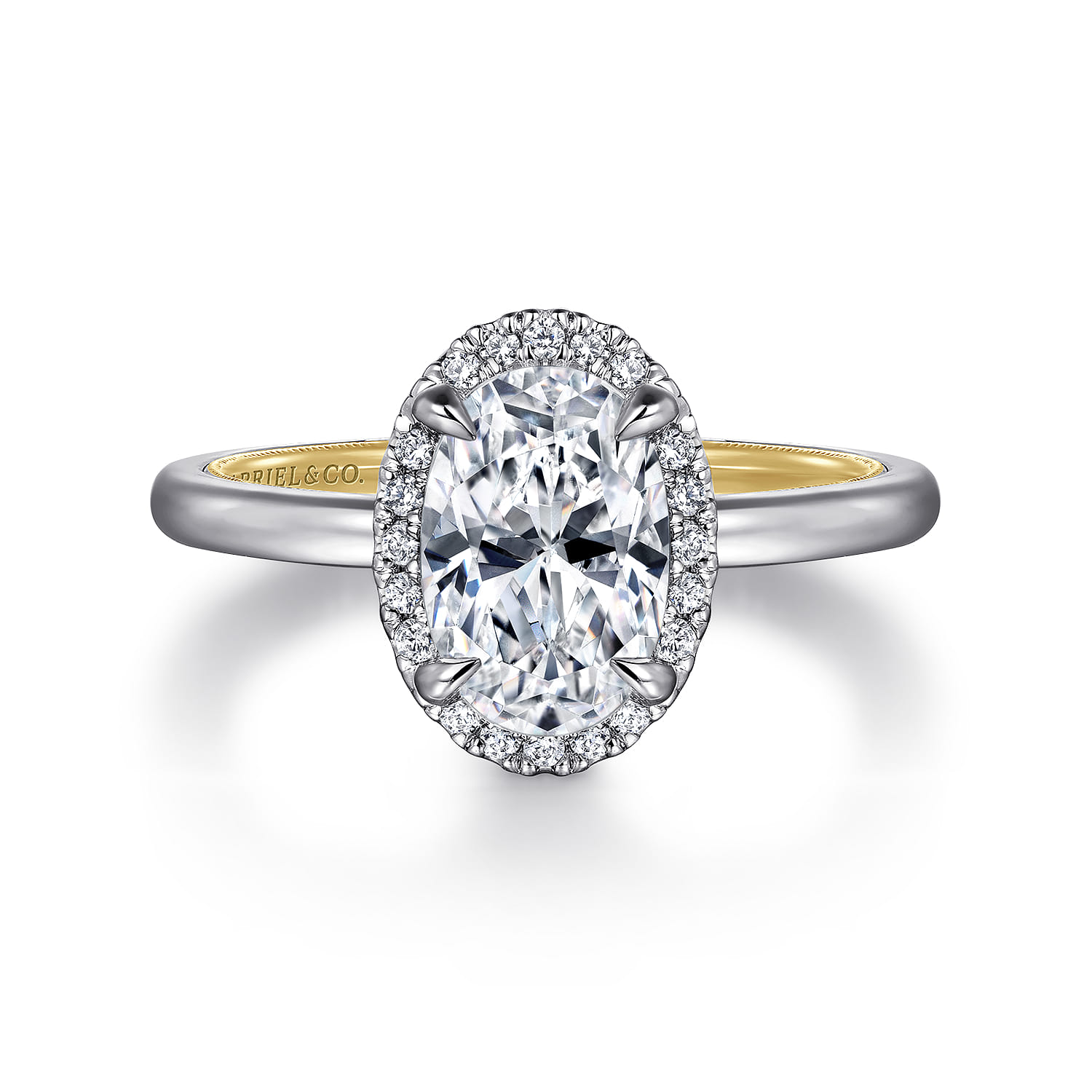 Amelie - 14K Yellow and White Gold Oval Halo Diamond Engagement Ring - 0.1 ct - Shot 1
