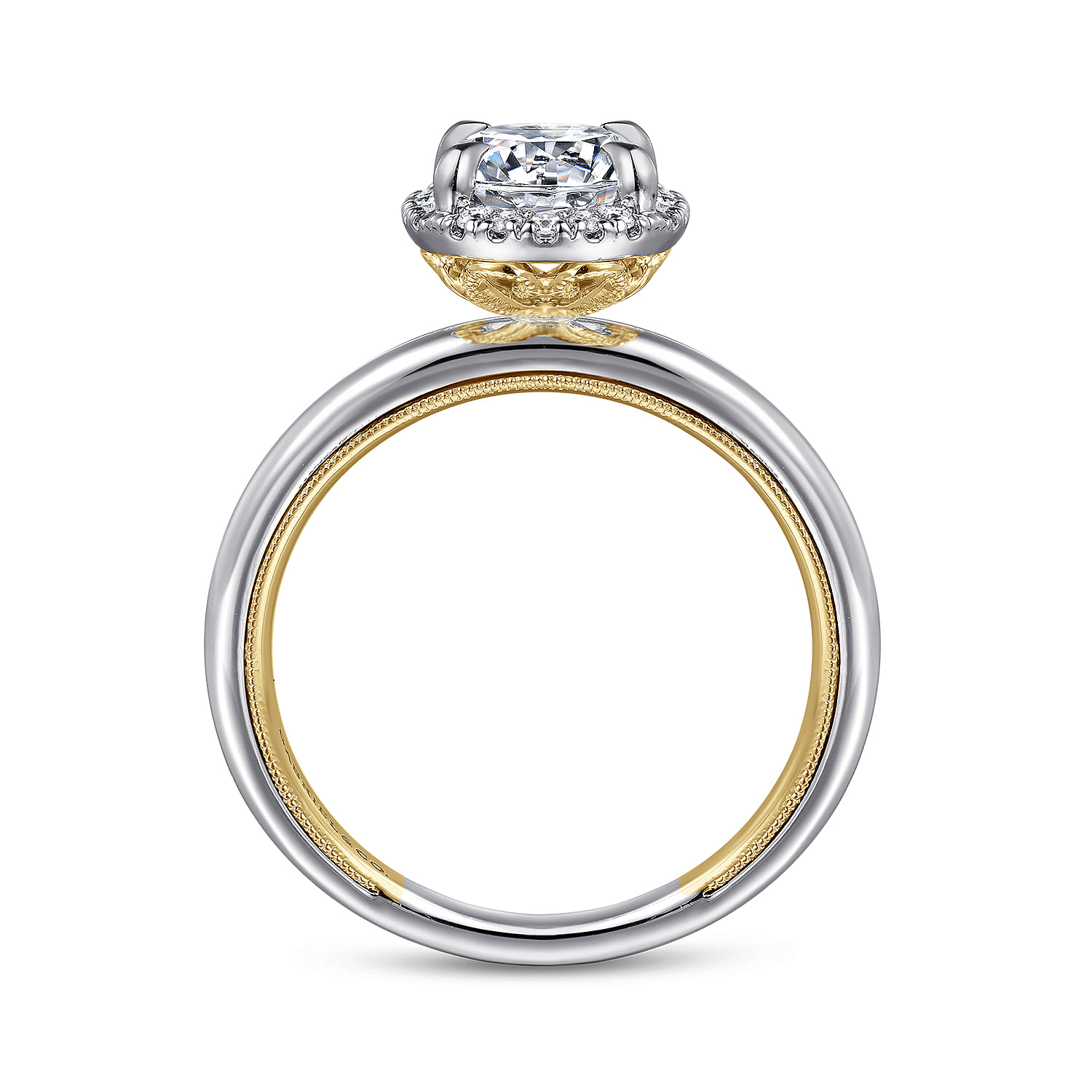 Amelie - 14K Yellow and White Gold Oval Halo Diamond Engagement Ring - 0.1 ct - Shot 2