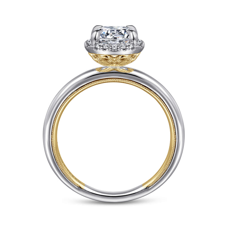 Amelie - 14K Yellow and White Gold Oval Halo Diamond Engagement Ring - 0.1 ct - Shot 2