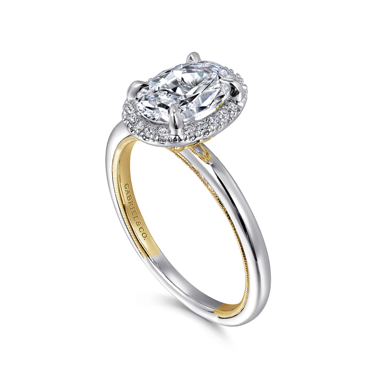Amelie - 14K Yellow and White Gold Oval Halo Diamond Engagement Ring - 0.1 ct - Shot 3