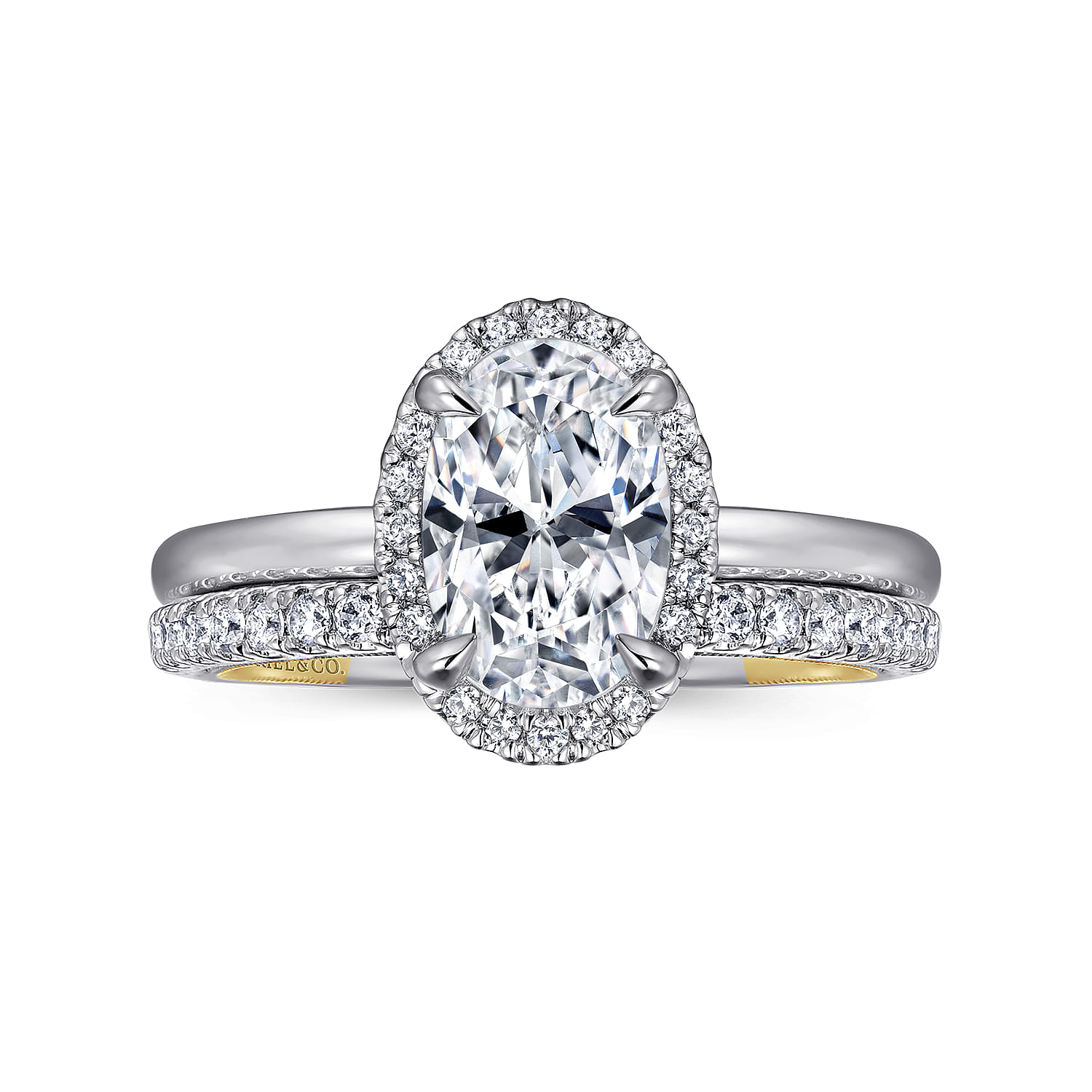 Amelie - 14K Yellow and White Gold Oval Halo Diamond Engagement Ring - 0.1 ct - Shot 4