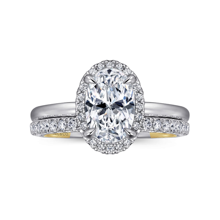 Amelie - 14K Yellow and White Gold Oval Halo Diamond Engagement Ring - 0.1 ct - Shot 4