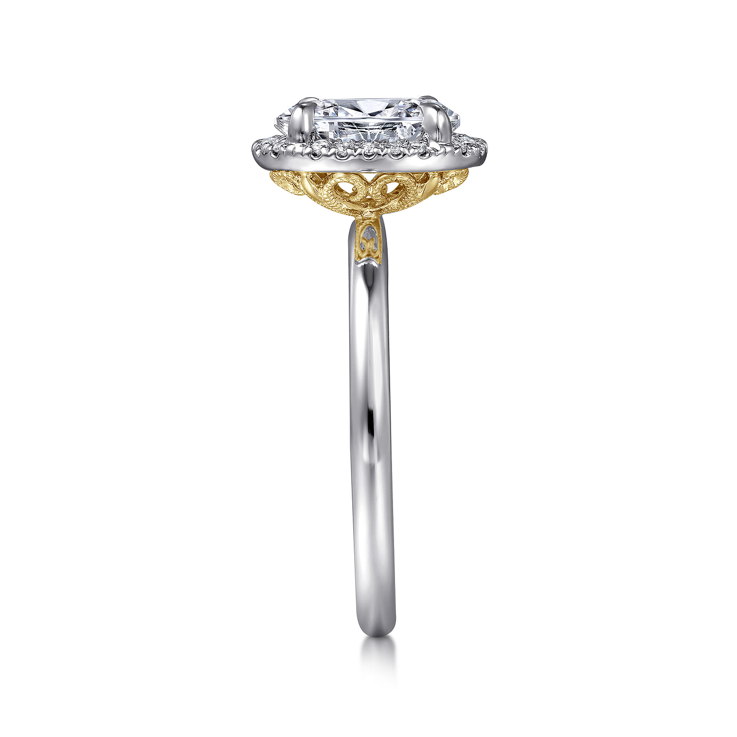 Amelie - 14K Yellow and White Gold Oval Halo Diamond Engagement Ring - 0.1 ct - Shot 5