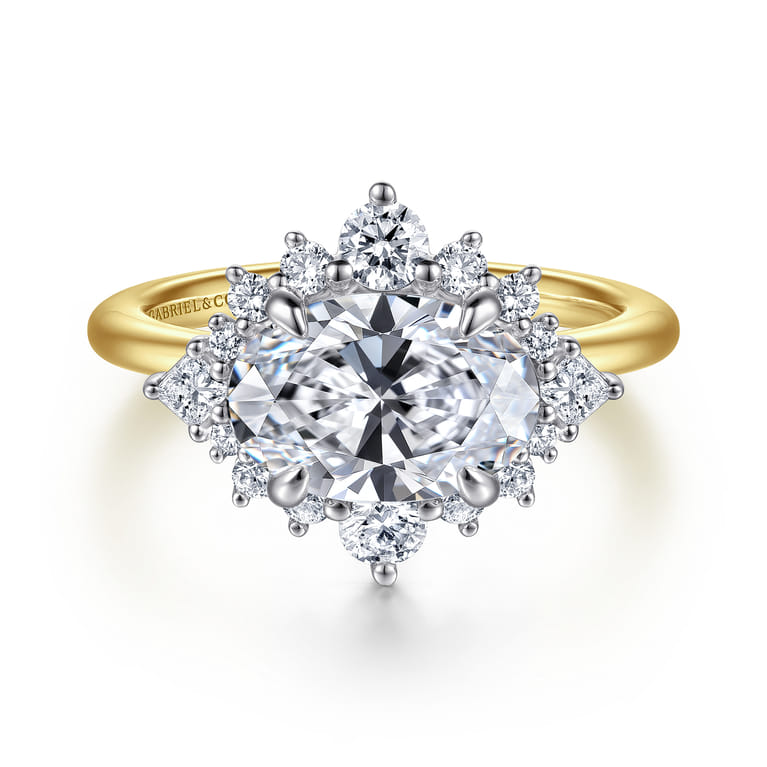 Fella - 14K White-Yellow Gold Oval Halo Diamond Engagement Ring - 0.5 ct - Shot 1