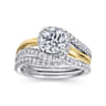 Everly - 14K White-Yellow Gold Round Halo Diamond Engagement Ring - 0.28 ct