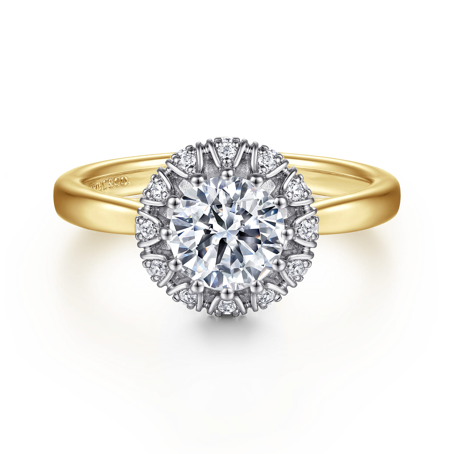 Addie - 14K White-Yellow Gold Round Halo Diamond Engagement Ring - 0.23 ct - Shot 1