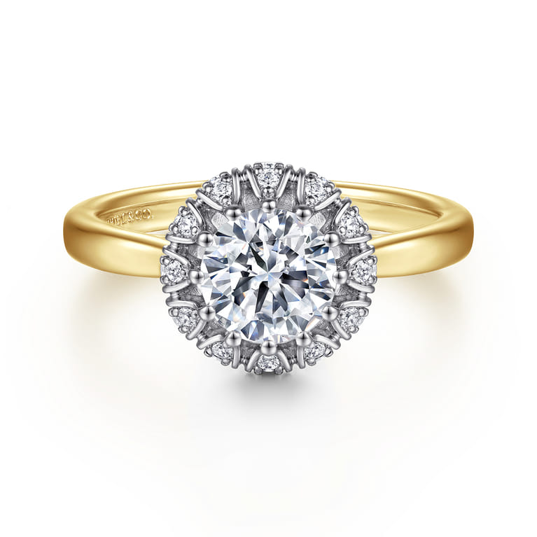 Addie - 14K White-Yellow Gold Round Halo Diamond Engagement Ring - 0.23 ct - Shot 1