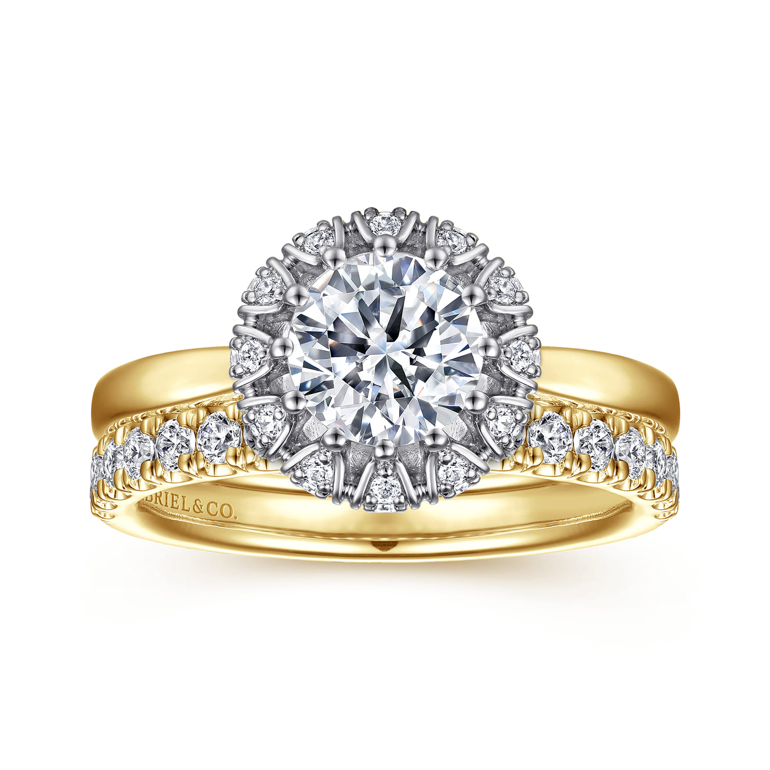 Addie - 14K White-Yellow Gold Round Halo Diamond Engagement Ring - 0.23 ct - Shot 4