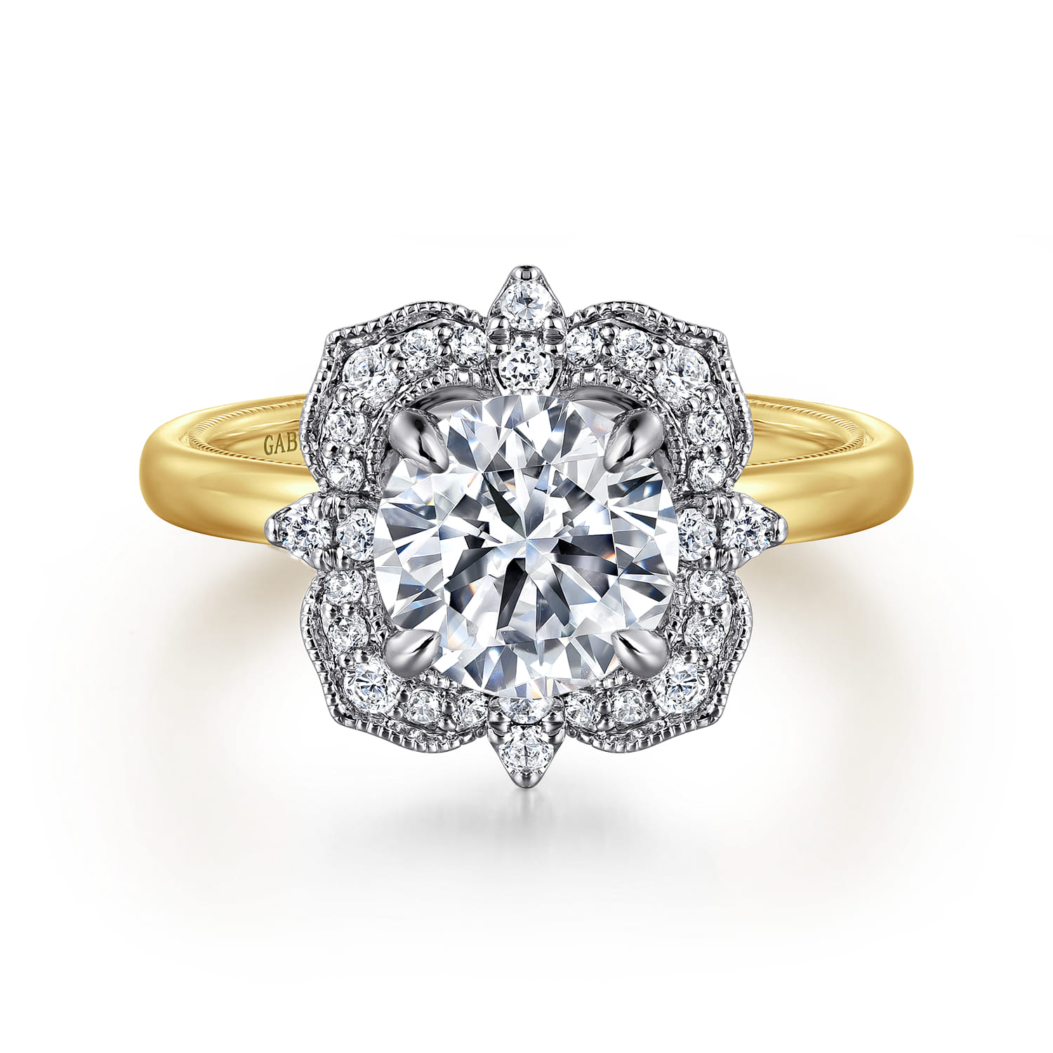 Emerye - 14K Yellow Gold Round Double Halo Diamond Engagement Ring - 0.24 ct - Shot 1