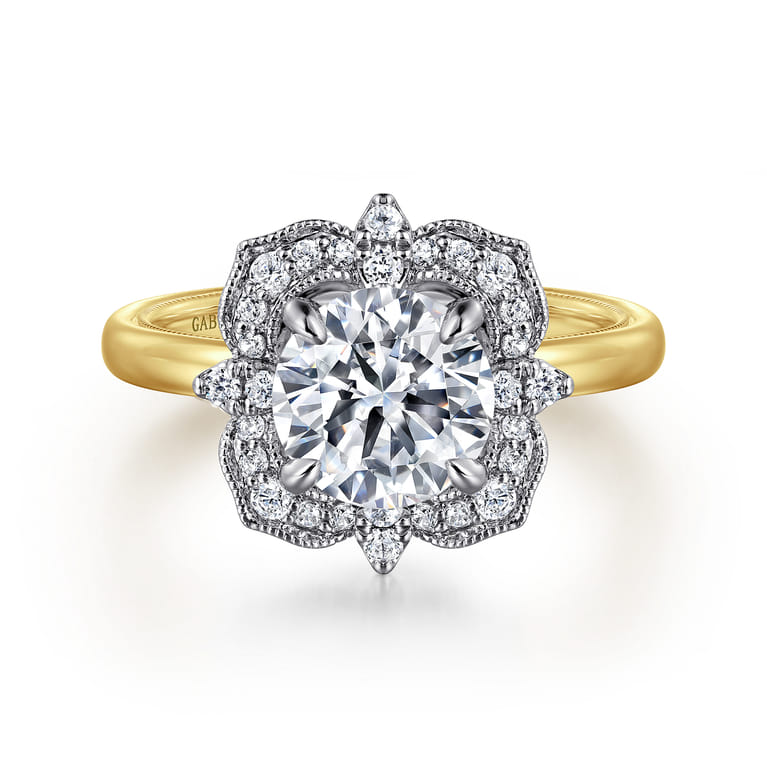 Emerye - 14K Yellow Gold Round Double Halo Diamond Engagement Ring - 0.24 ct - Shot 1