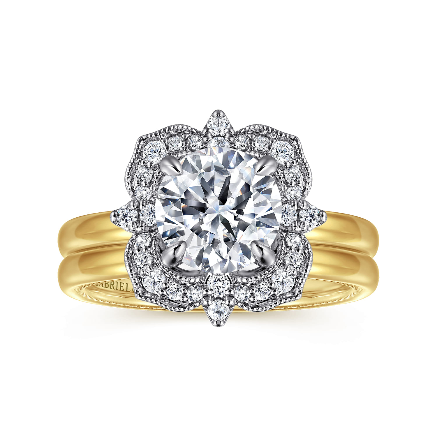 Emerye - 14K Yellow Gold Round Double Halo Diamond Engagement Ring - 0.24 ct - Shot 4