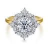 Fernanda - 14K White-Yellow Gold Compass Prong Round Halo Diamond Engagement Ring - 0.65 ct