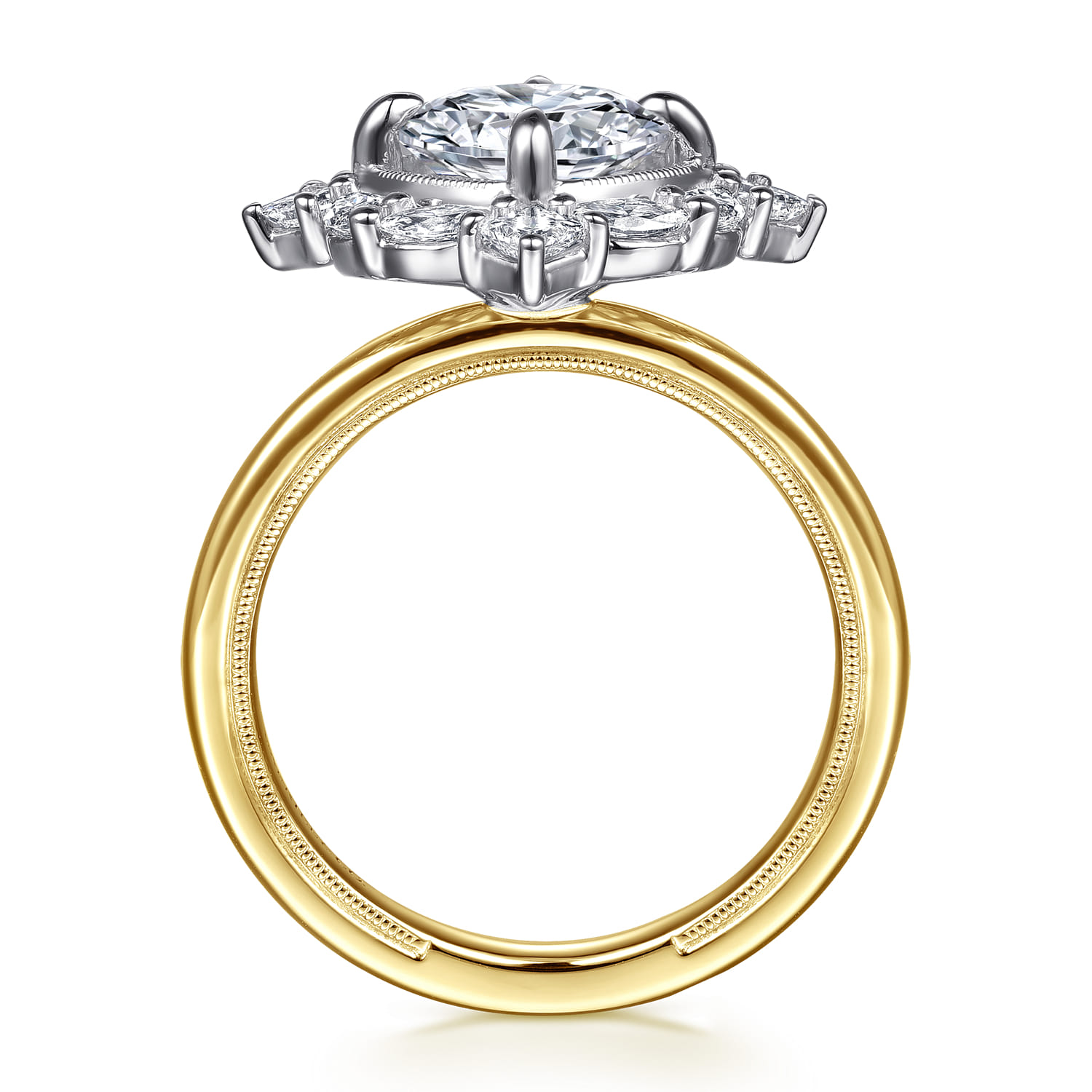 Fernanda - 14K White-Yellow Gold Compass Prong Round Halo Diamond Engagement Ring - 0.65 ct - Shot 2