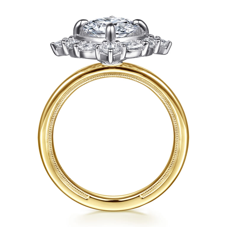 Fernanda - 14K White-Yellow Gold Compass Prong Round Halo Diamond Engagement Ring - 0.65 ct - Shot 2