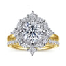 Fernanda - 14K White-Yellow Gold Compass Prong Round Halo Diamond Engagement Ring - 0.65 ct