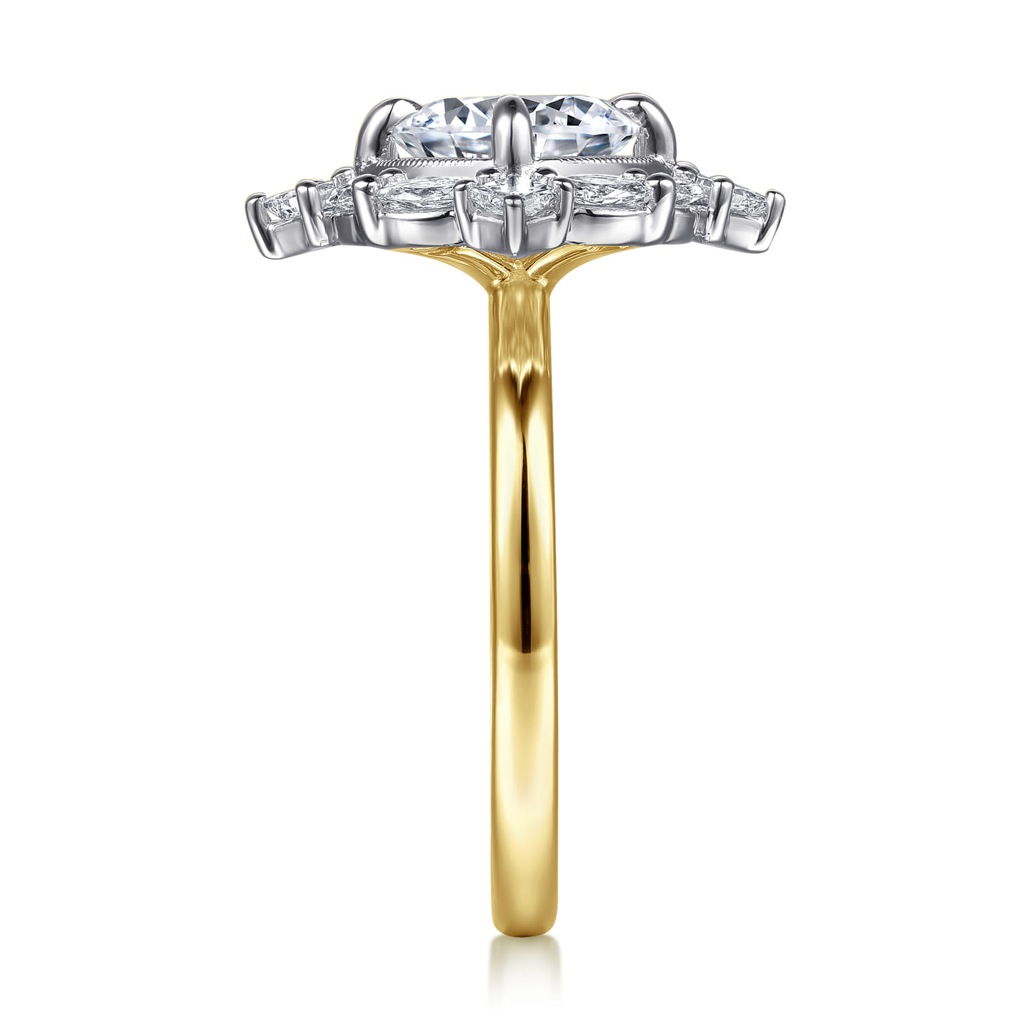 Fernanda - 14K White-Yellow Gold Compass Prong Round Halo Diamond Engagement Ring - 0.65 ct - Shot 5