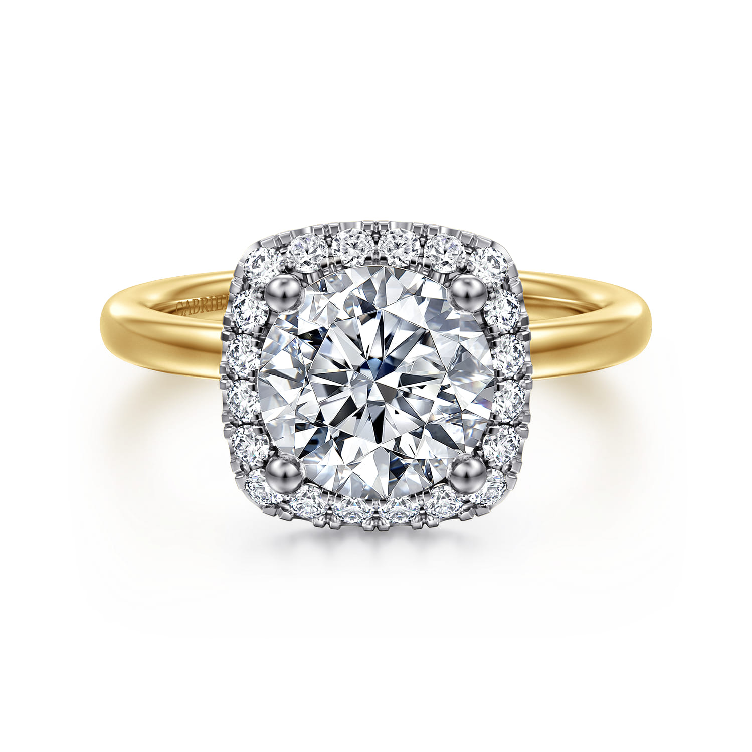 Simona - 14K White-Yellow Gold Round Halo Diamond Engagement Ring - 0.3 ct - Shot 1