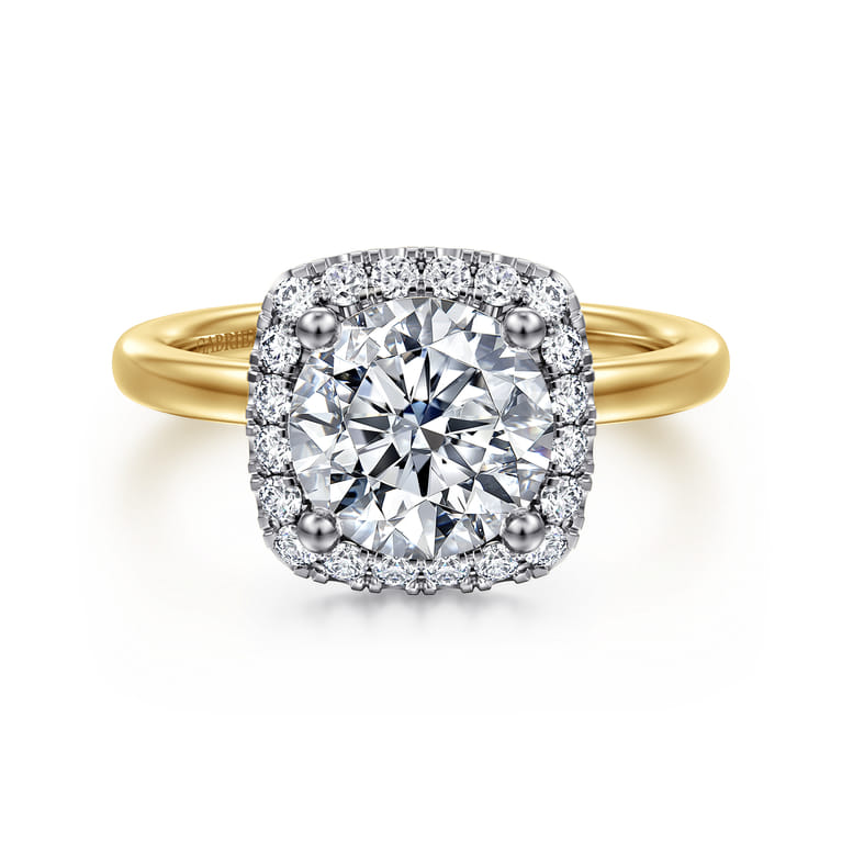 Simona - 14K White-Yellow Gold Round Halo Diamond Engagement Ring - 0.3 ct - Shot 1