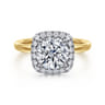 Simona - 14K White-Yellow Gold Round Halo Diamond Engagement Ring - 0.3 ct