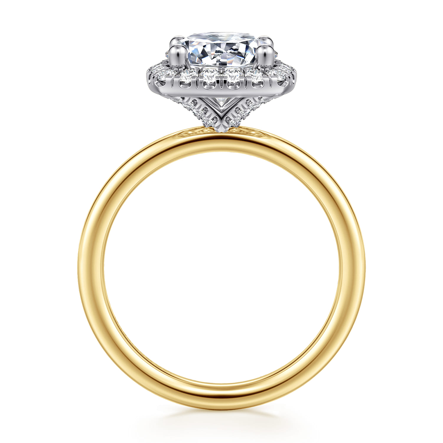 Simona - 14K White-Yellow Gold Round Halo Diamond Engagement Ring - 0.3 ct - Shot 2