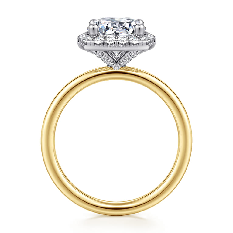 Simona - 14K White-Yellow Gold Round Halo Diamond Engagement Ring - 0.3 ct - Shot 2