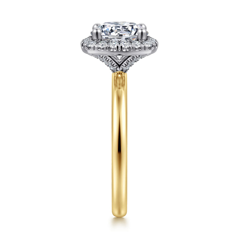 Simona - 14K White-Yellow Gold Round Halo Diamond Engagement Ring - 0.3 ct - Shot 4