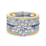 Efron - 14K White-Yellow Gold Round Halo Sapphire and Diamond Channel Set Engagement Ring - 1.1 ct