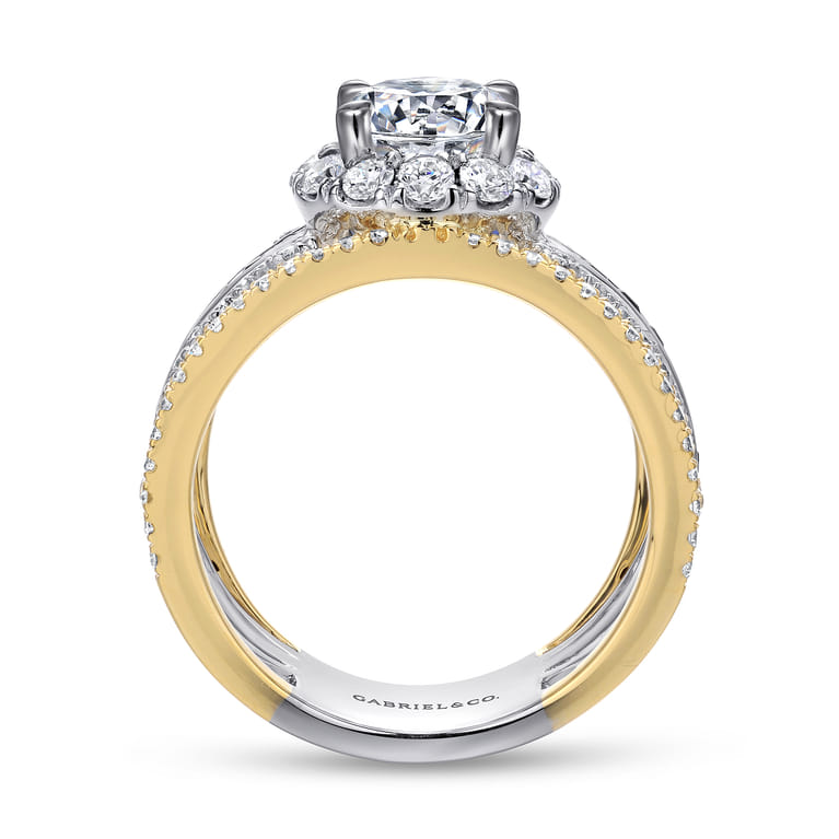 Efron - 14K White-Yellow Gold Round Halo Sapphire and Diamond Channel Set Engagement Ring - 1.1 ct - Shot 2
