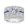 Efron - 14K White-Yellow Gold Round Halo Sapphire and Diamond Channel Set Engagement Ring - 1.1 ct