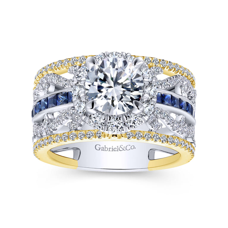 Efron - 14K White-Yellow Gold Round Halo Sapphire and Diamond Channel Set Engagement Ring - 1.1 ct - Shot 5