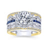 Efron - 14K White-Yellow Gold Round Halo Sapphire and Diamond Channel Set Engagement Ring - 1.1 ct