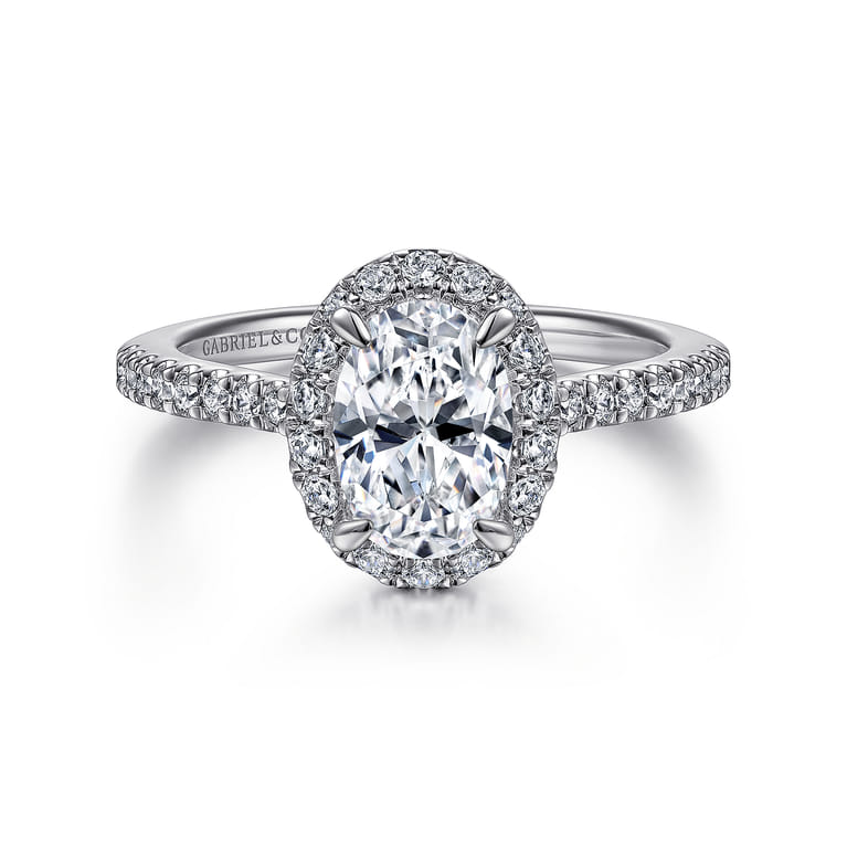 Idina - Platinum Oval Halo Diamond Engagement Ring - 0.32 ct - Shot 1