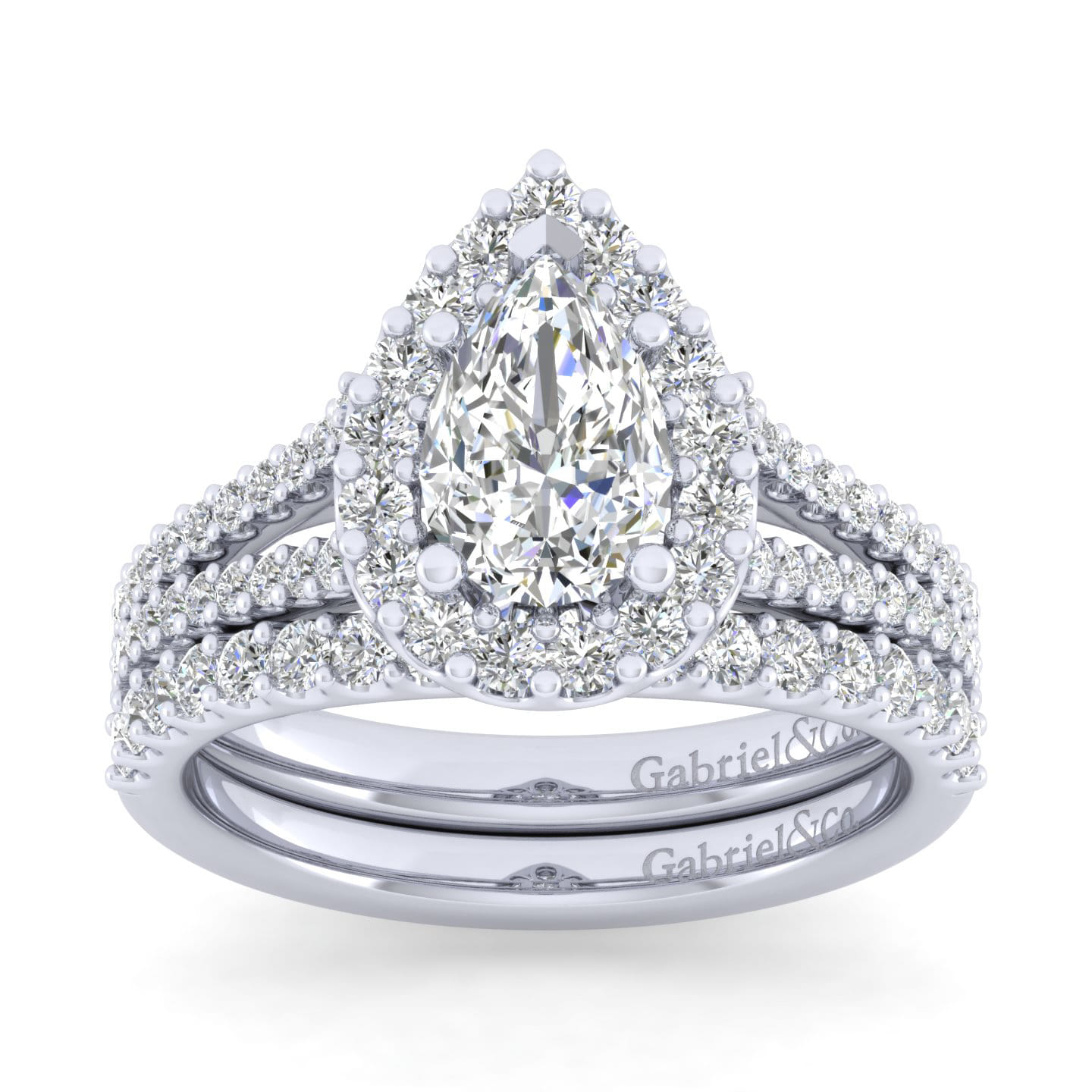 Savannah - Platinum Pear Shape Halo Diamond Engagement Ring - 0.55 ct - Shot 2