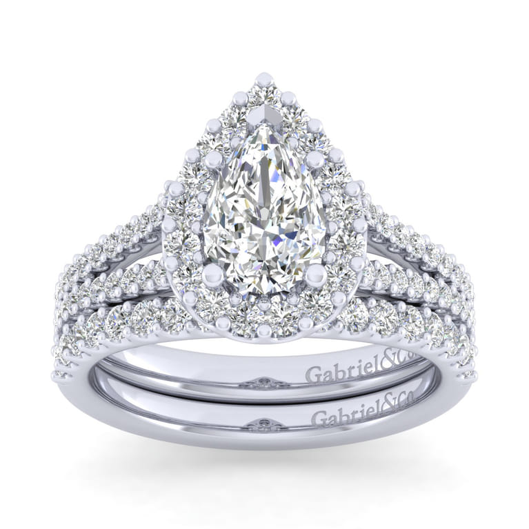 Savannah - Platinum Pear Shape Halo Diamond Engagement Ring - 0.55 ct - Shot 2