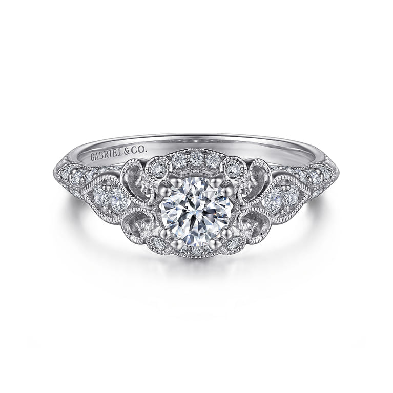 Abel - Platinum Unique Vintage Inspired Diamond Halo Engagement Ring - 0.3 ct - Shot 1