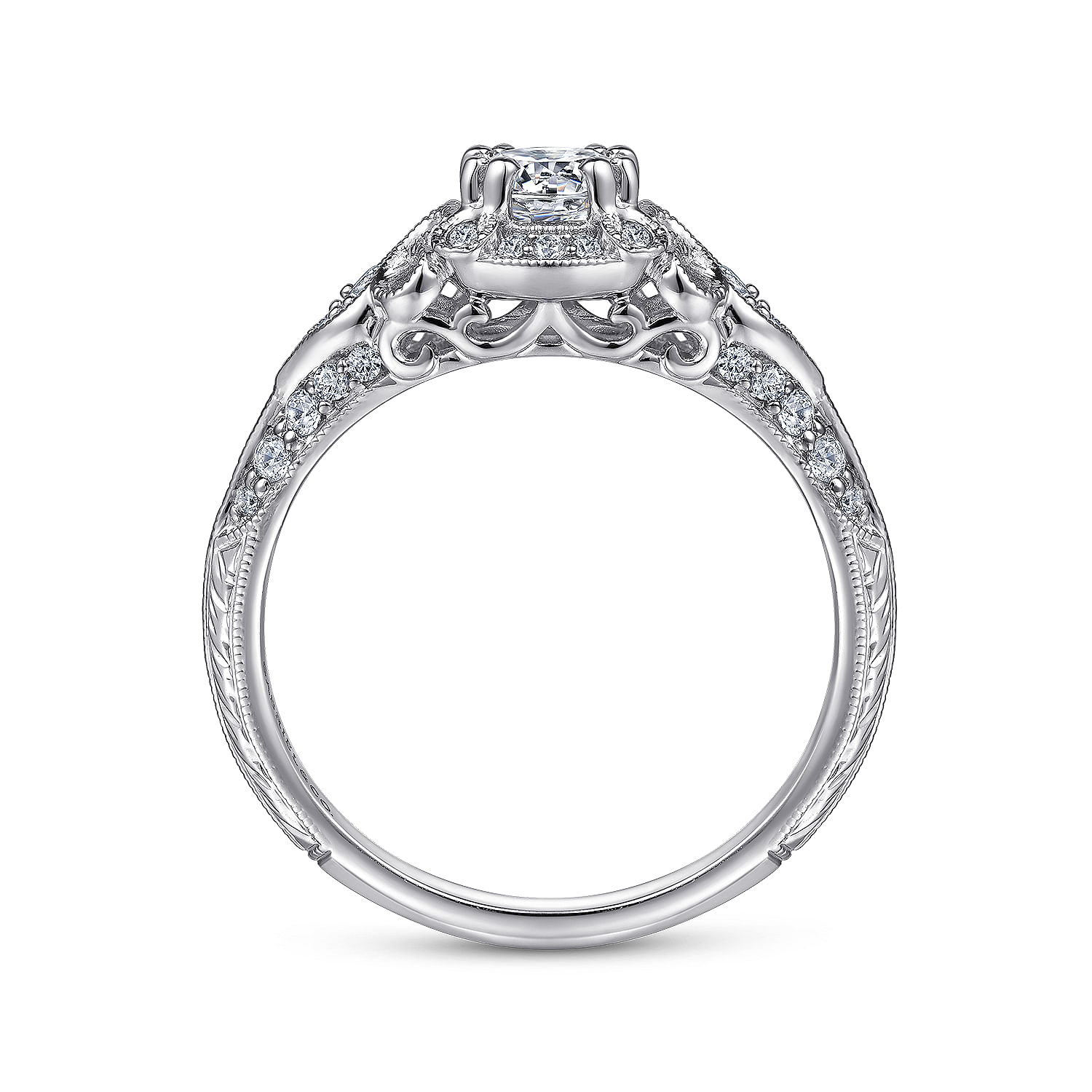 Abel - Unique Vintage Inspired Diamond Halo Engagement Ring in Platinum - 0.3 ct - Shot 2