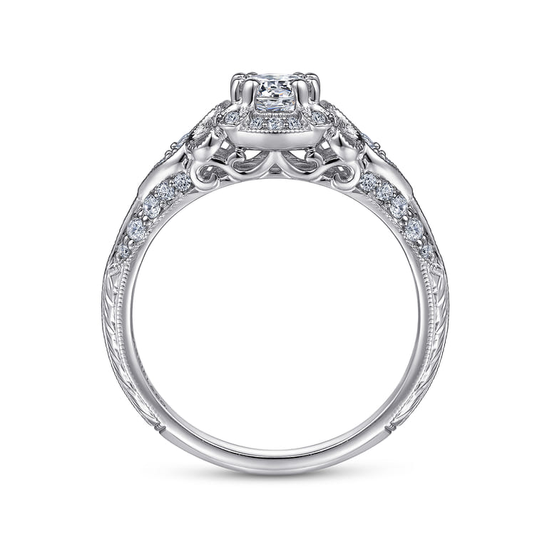 Abel - Platinum Unique Vintage Inspired Diamond Halo Engagement Ring - 0.3 ct - Shot 2