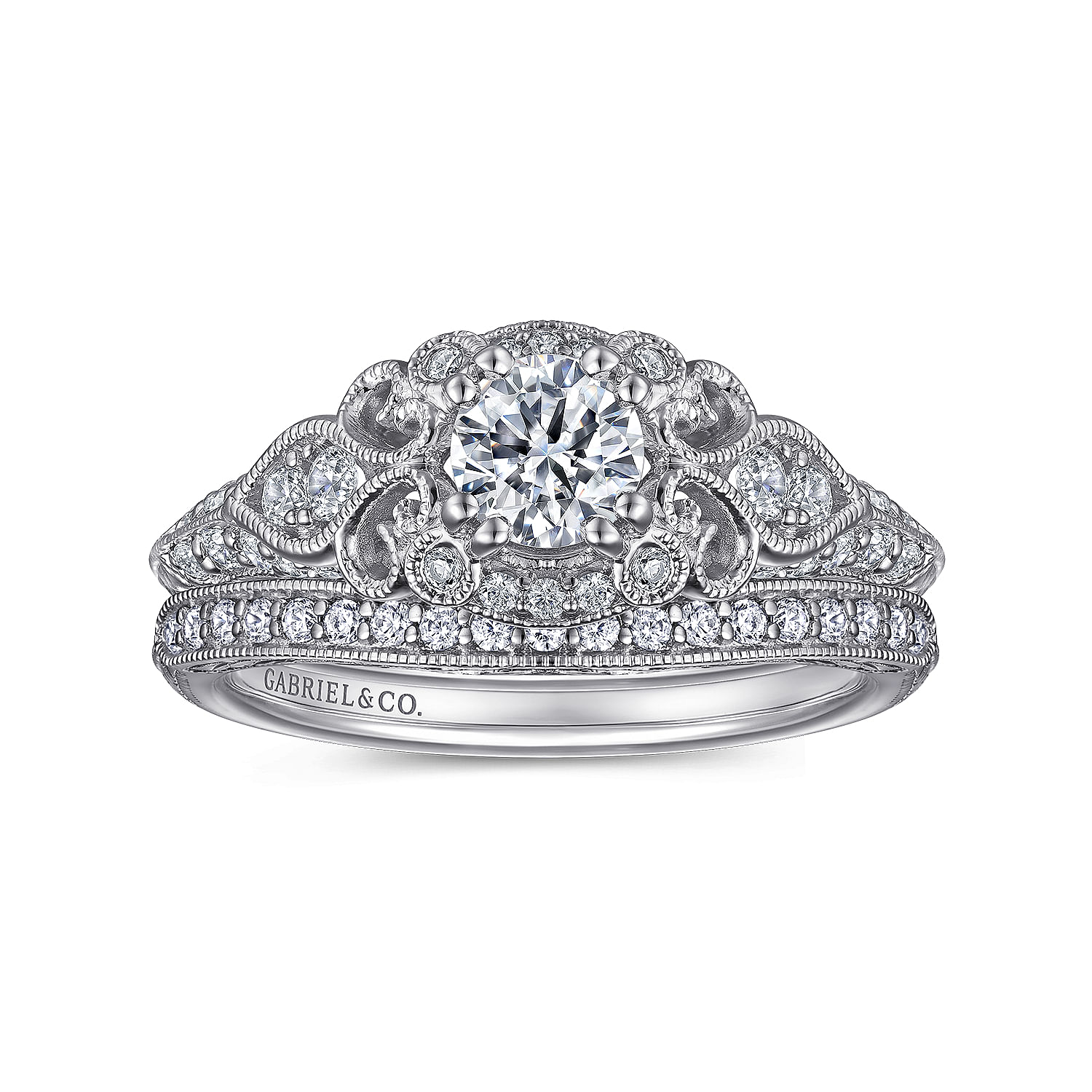 Abel - Unique Vintage Inspired Diamond Halo Engagement Ring in Platinum - 0.3 ct - Shot 4